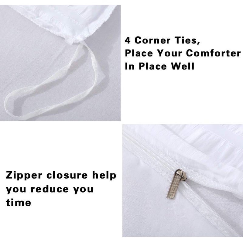 AveLom Seersucker Stripe Duvet Cover Full (80 x 90 Inches), 3 Pieces (1 Duvet Cover + 2 Pillow Cases) White Zipper Closure Corner Ties Soft Washed Microfiber Duvet Cover for Men,Women - Image 5
